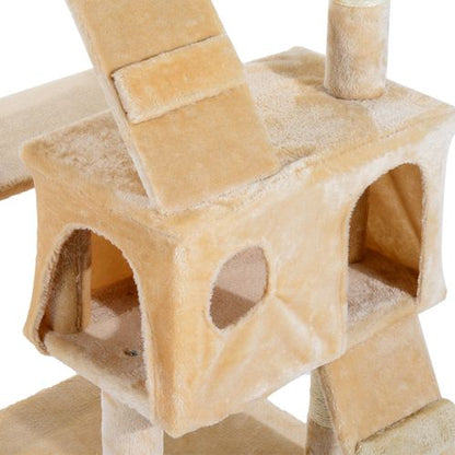 PawHut 170cm Multi-Level Cat Tree with Scratching Posts, Houses, & Toys - Cream