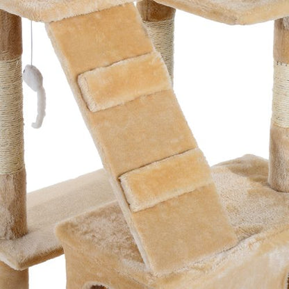 PawHut 170cm Multi-Level Cat Tree with Scratching Posts, Houses, & Toys - Cream