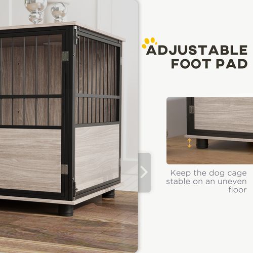 PawHut 80cm Dog Crate Furniture with Cushion & Doors - Side Table Design, Walnut Finish