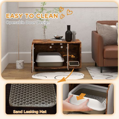 PawHut Stylish, Moder Hidden Cat Litter Box Cupboard with Sand Drain Pad - Rustic Brown & White