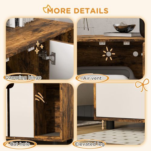 PawHut Stylish, Moder Hidden Cat Litter Box Cupboard with Sand Drain Pad - Rustic Brown & White