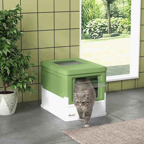 PawHut Hooded Cat Litter Box with Scoop & Tray - Light Green