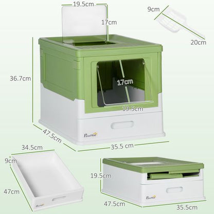 PawHut Hooded Cat Litter Box with Scoop & Tray - Light Green