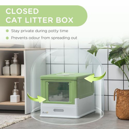 PawHut Hooded Cat Litter Box with Scoop & Tray - Light Green