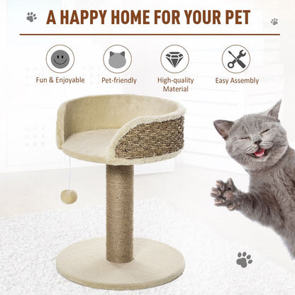 PawHut One-Tier Cat Tree Tower with Scratching Post & Perch Bed - Beige