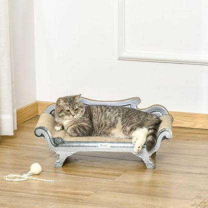 PawHut Cardboard Scratcher Lounger Bed with Catnip - 60cm, White & Brown