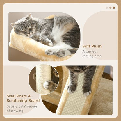 PawHut Cat Tree with Two Houses, Scratching Posts & Perch - Cream White