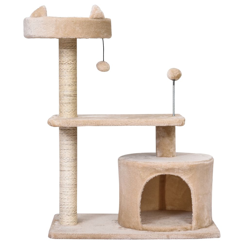 PawHut 81cm 3-Tier Cat Tree Activity Centre with Scratching Post, Hideaway House & Play Balls