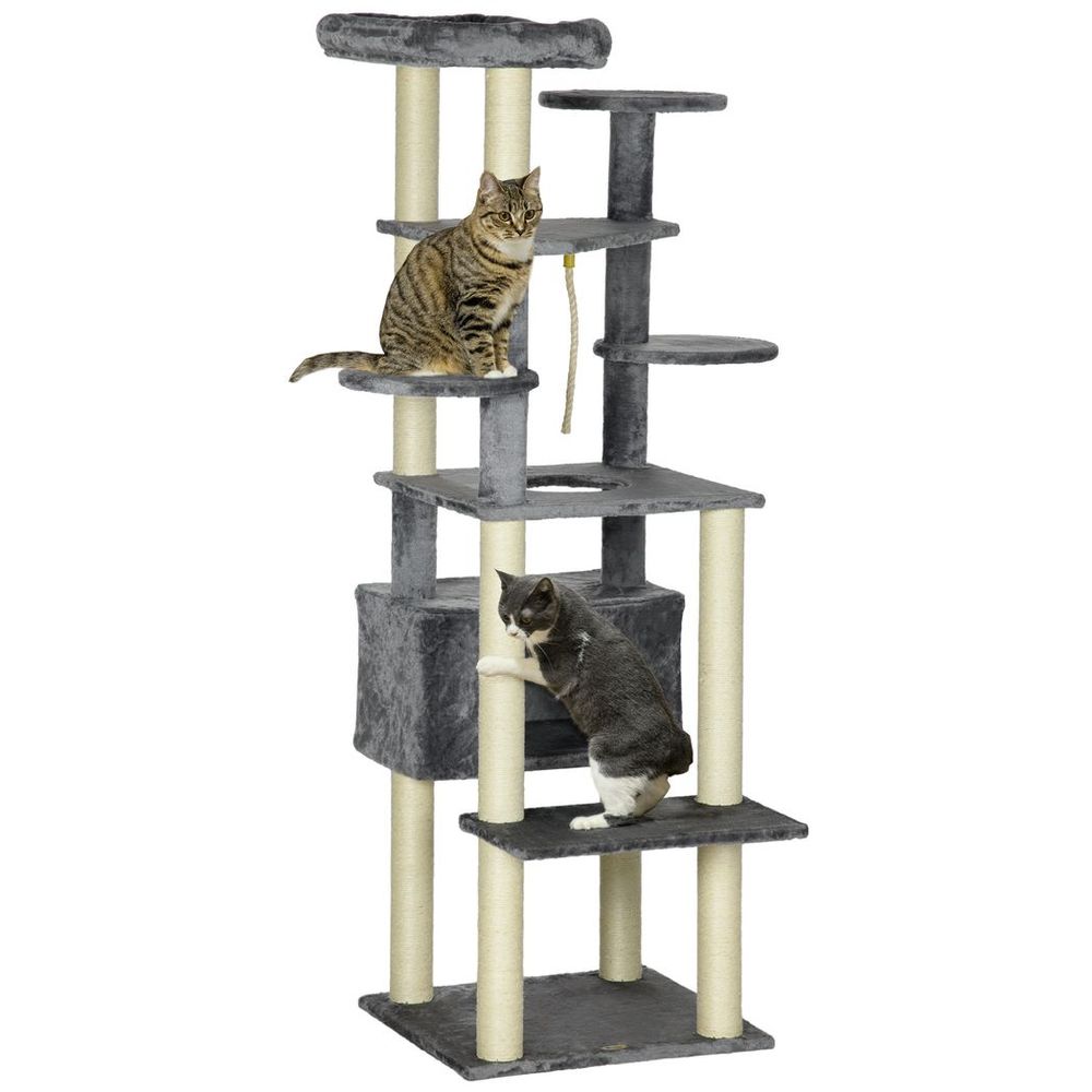 PawHut 184cm Cat Tree for Indoor Cats, Modern Cat Tower with Cat Bed – Grey