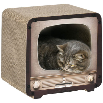 PawHut TV-Shaped Cat Scratching Board with Catnip - Brown