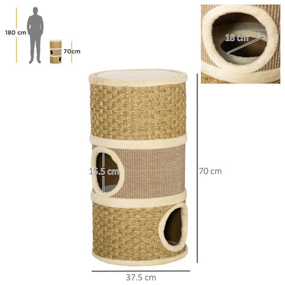 PawHut Cat Scratching Barrel with Sisal & Seaweed Rope - 70cm, Khaki & Brown