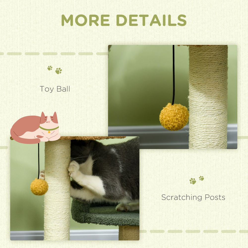 PawHut 52cm Cat Tree for Indoor Cats - Scratching Posts with Two Beds & Toy Ball, Green/Brown/Beige