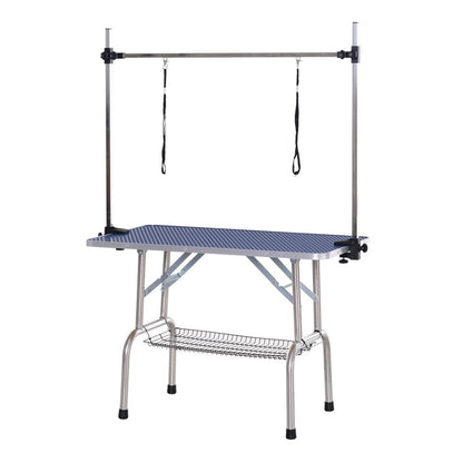 PawHut Adjustable Metal Dog Grooming Table with Non-Slip Rubber Top, Safety Slings & Mesh Tray, Blue