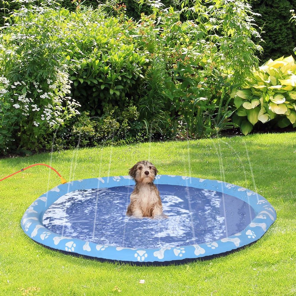 PawHut 170cm Splash Pad Sprinkler for Pets - Non-Slip Outdoor Dog Pool, Blue