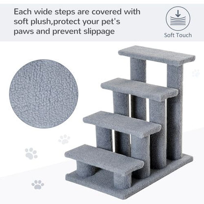 PawHut 4-Step Pet Ramp & Climbing Frame for Cats & Small Dogs - Grey