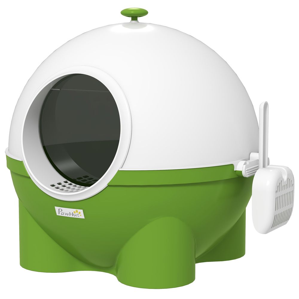 PawHut Large Hooded Cat Litter Box with Scoop - Green & White