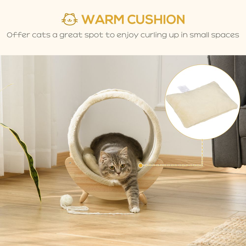 PawHut Elevated Cat House with Scratcher & Cushion - Beige