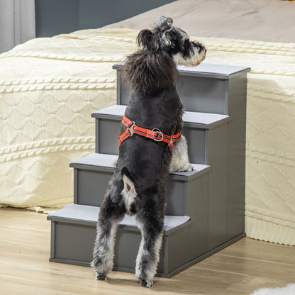 PawHut 4-Step Wooden Pet Stairs with Cushioned Steps - Grey