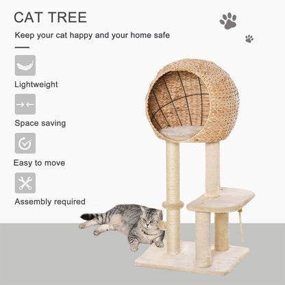 PawHut 100cm Cat Tree Tower with Scratching Post & Hideaway for Indoor Cats, Beige