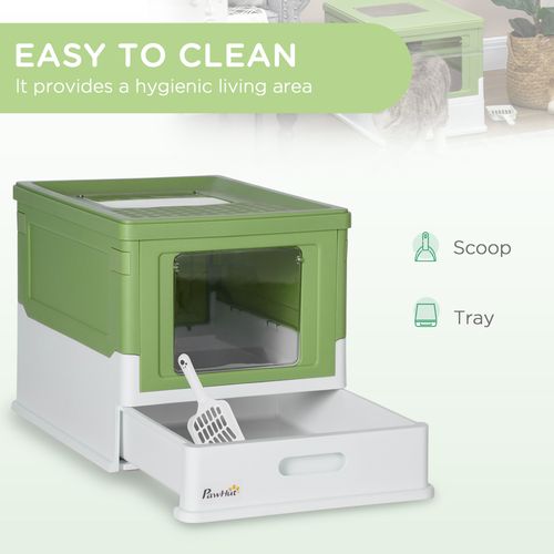 PawHut Hooded Cat Litter Box with Scoop & Tray - Light Green