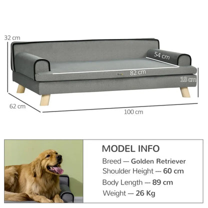 PawHut Pet Sofa for Large and Medium Dogs with Wooden Legs & Water-Resistant Fabric – Grey