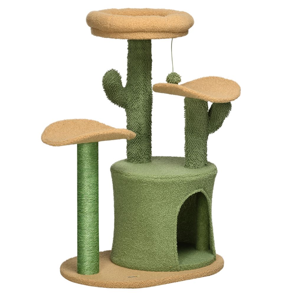 PawHut Multi-Level Cat Tree with Scratching Post & Cat House Bed - Green