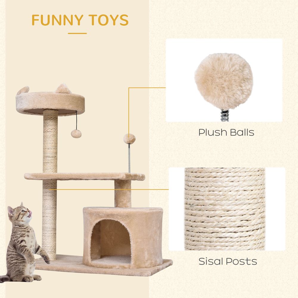 PawHut 81cm 3-Tier Cat Tree Activity Centre with Scratching Post, Hideaway House & Play Balls