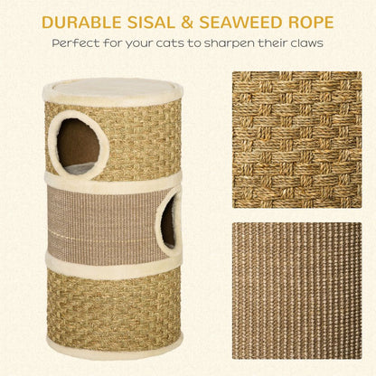 PawHut Cat Scratching Barrel with Sisal & Seaweed Rope - 70cm, Khaki & Brown