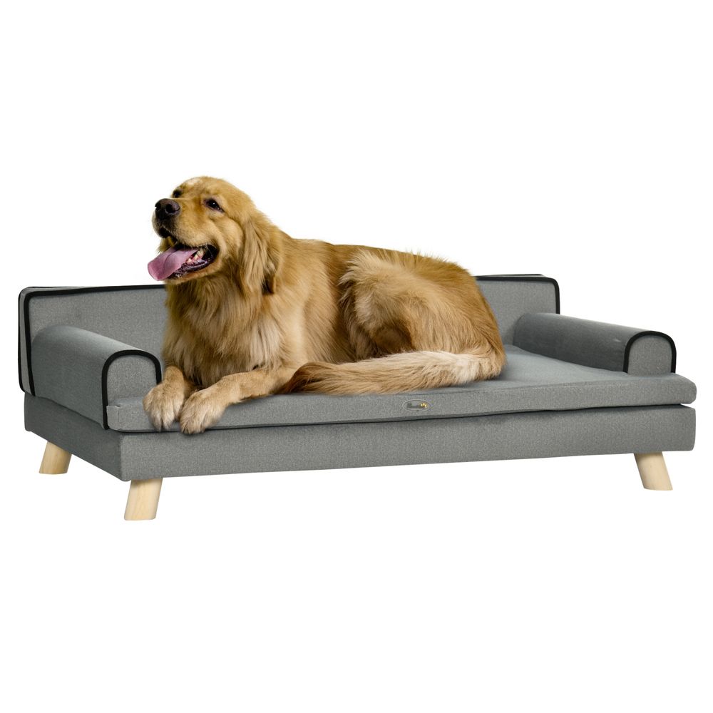 PawHut Pet Sofa for Large and Medium Dogs with Wooden Legs & Water-Resistant Fabric – Grey