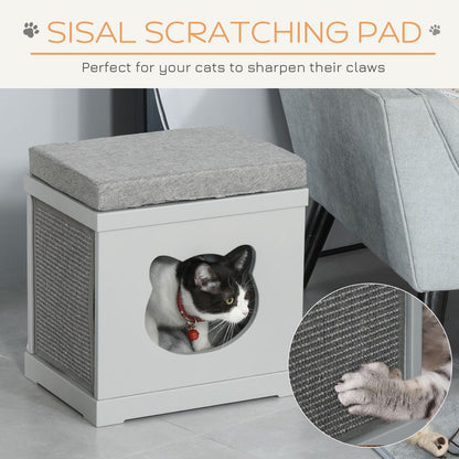 PawHut Cat House Bed Cube with Cushion & Sisal Scratching Pads – Grey