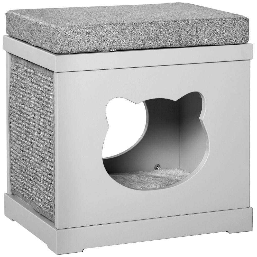 PawHut Cat House Bed Cube with Cushion & Sisal Scratching Pads – Grey