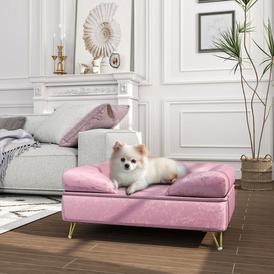 PawHut Stylish Dog Sofa Pet Couch with Washable Cushion – Pink