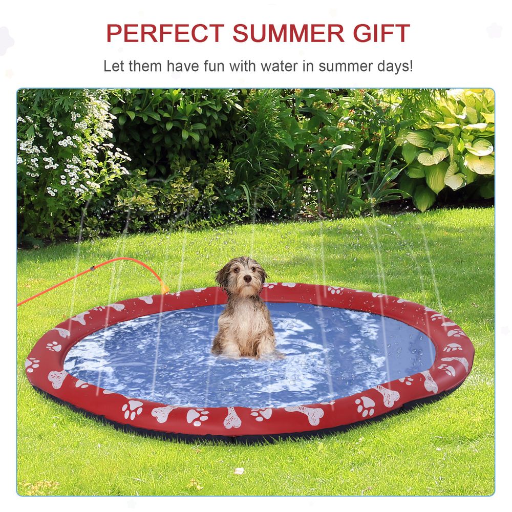 PawHut 170cm Splash Pad Sprinkler for Pets - Non-Slip Outdoor Dog Pool, Red