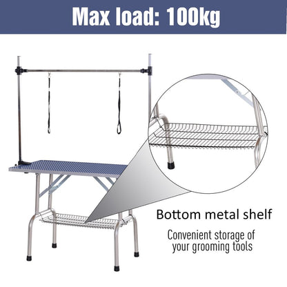 PawHut Adjustable Metal Dog Grooming Table with Non-Slip Rubber Top, Safety Slings & Mesh Tray, Blue