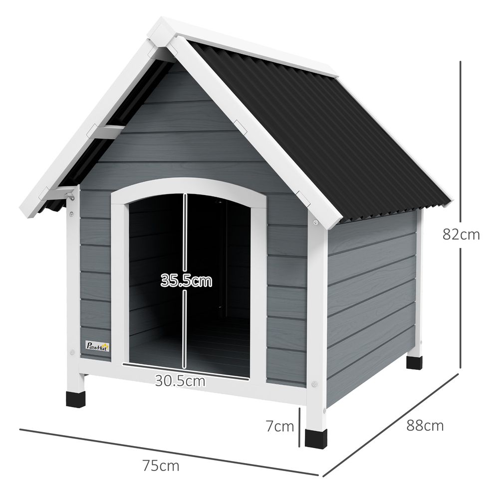 PawHut Outdoor Dog Kennel - Raised Wooden Dog House with Removable Floor, Grey