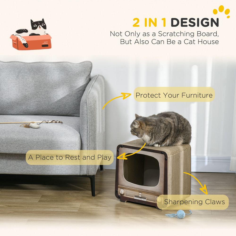 PawHut TV-Shaped Cat Scratching Board with Catnip - Brown