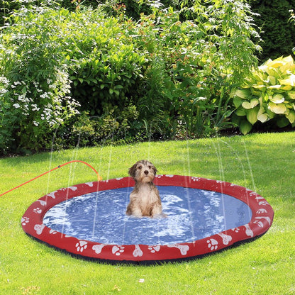 PawHut 170cm Splash Pad Sprinkler for Pets - Non-Slip Outdoor Dog Pool, Red