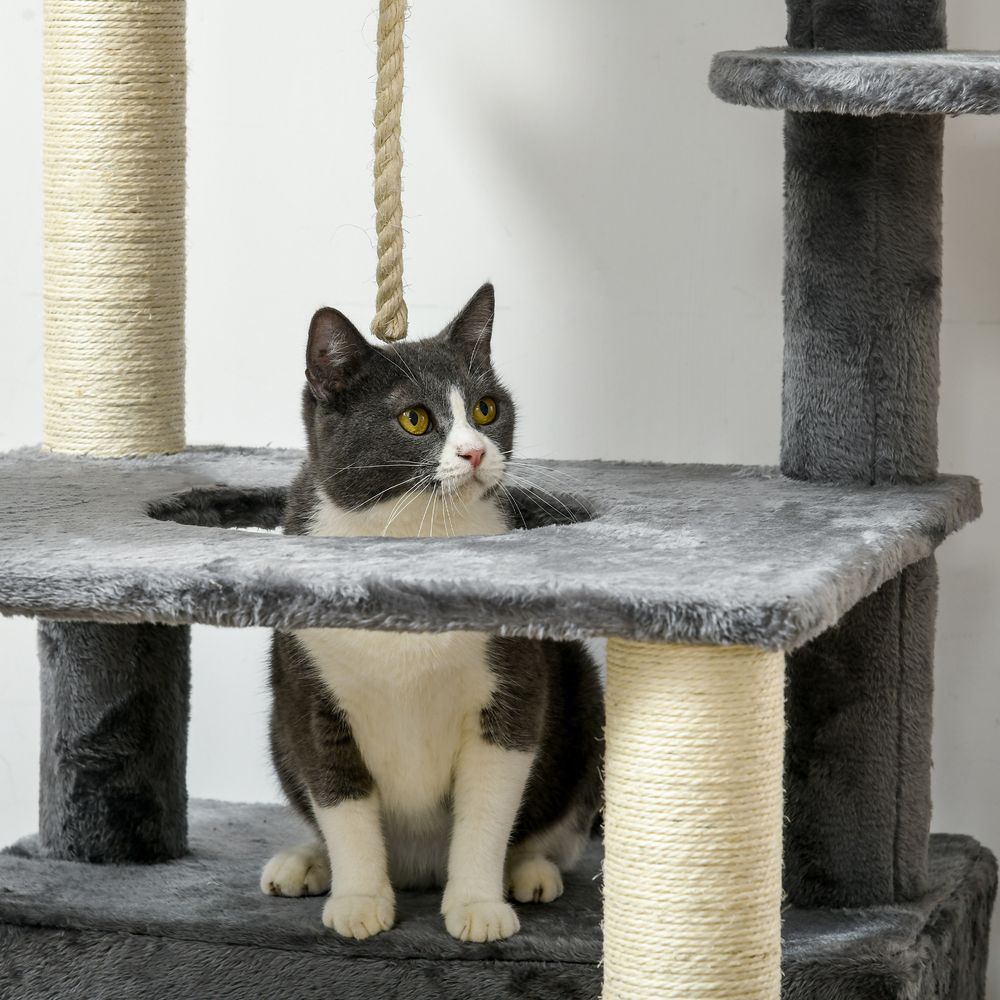 PawHut 184cm Cat Tree for Indoor Cats, Modern Cat Tower with Cat Bed – Grey