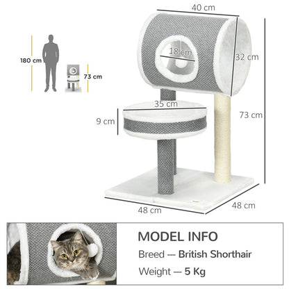 PawHut Cat Tower with Scratching Post, Cat Bed, Tunnel & Toy Ball - White