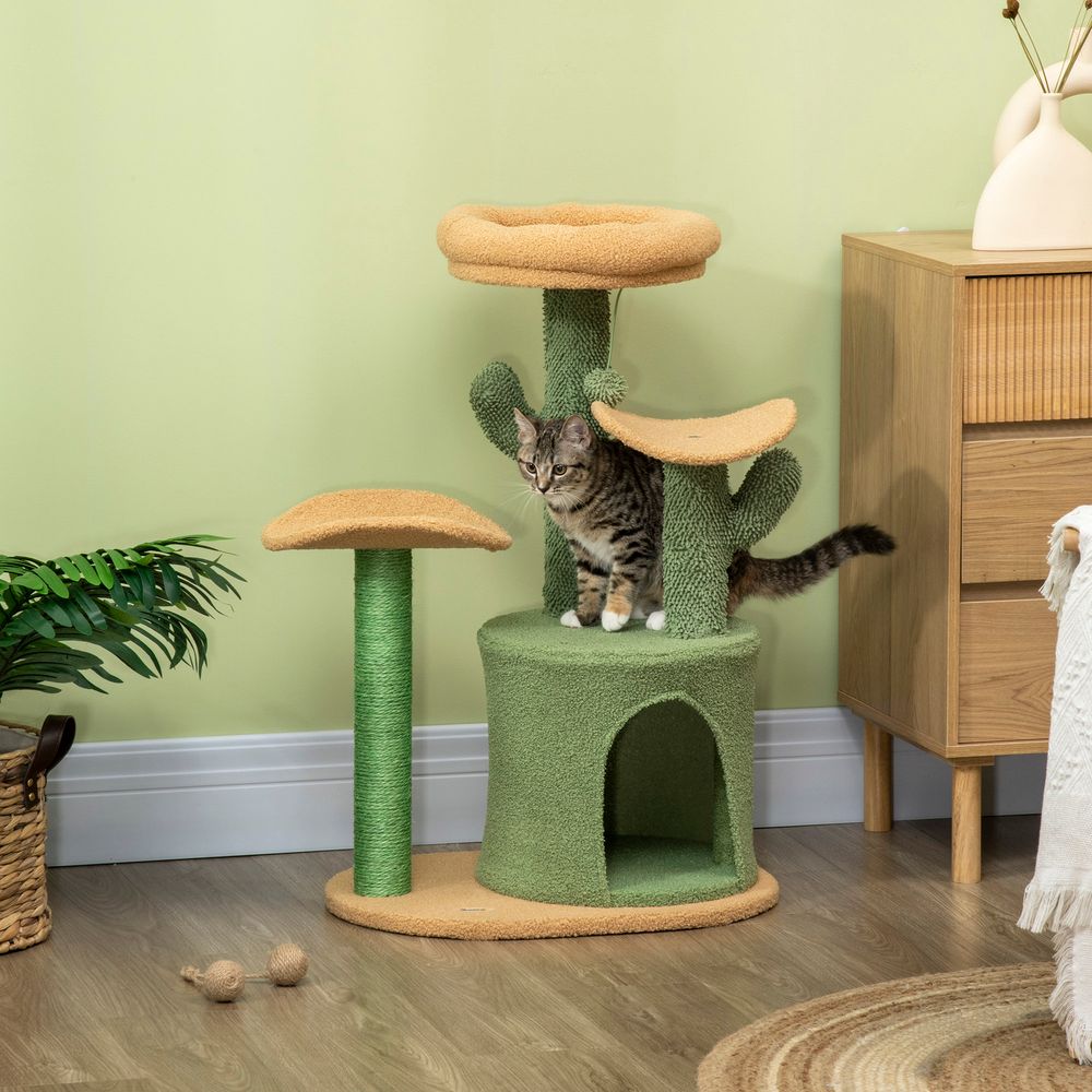 PawHut Multi-Level Cat Tree with Scratching Post & Cat House Bed - Green