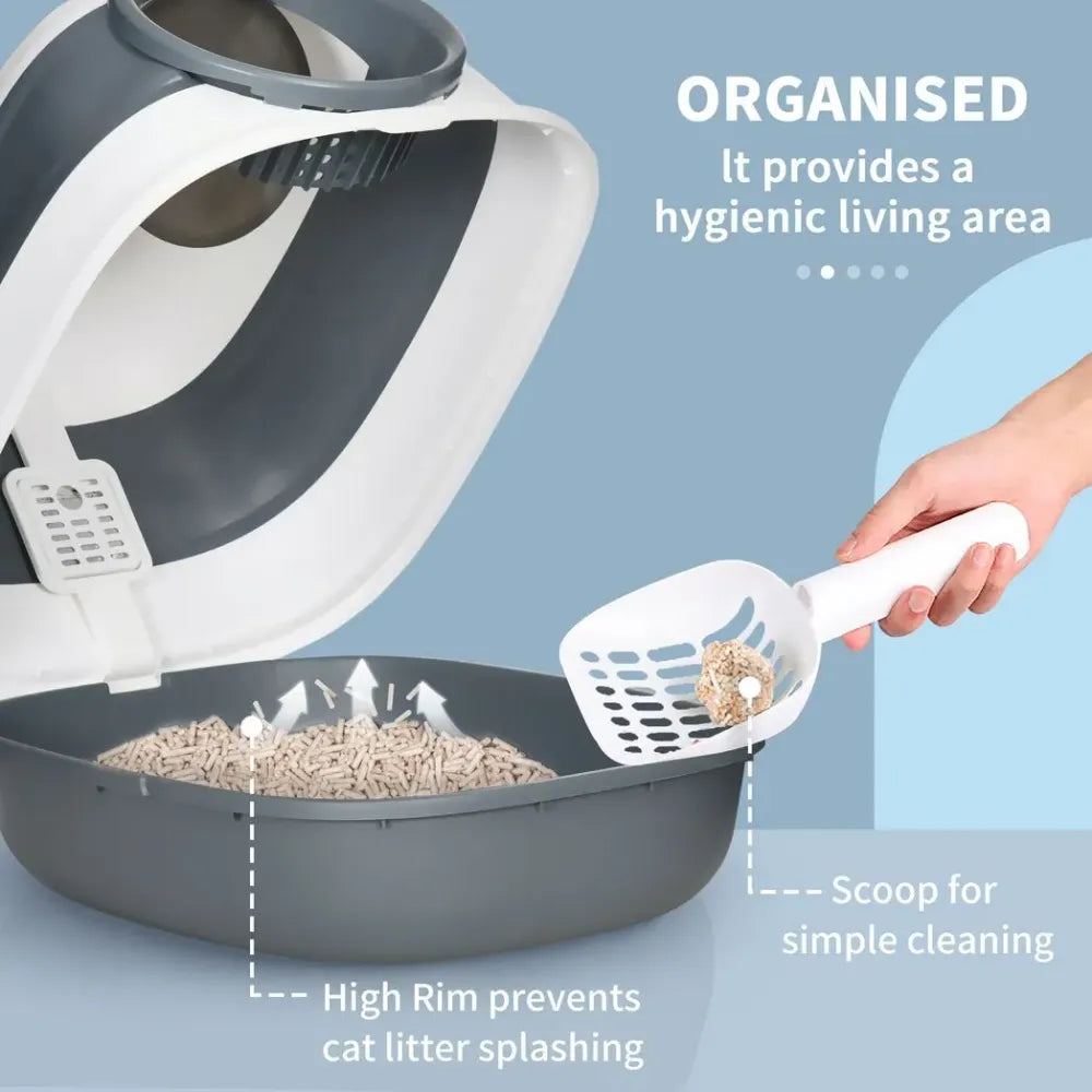 PawHut Foldable Hooded Cat Litter Tray with High Sides, Deodorant & Scoop - White