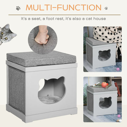 PawHut Cat House Bed Cube with Cushion & Sisal Scratching Pads – Grey