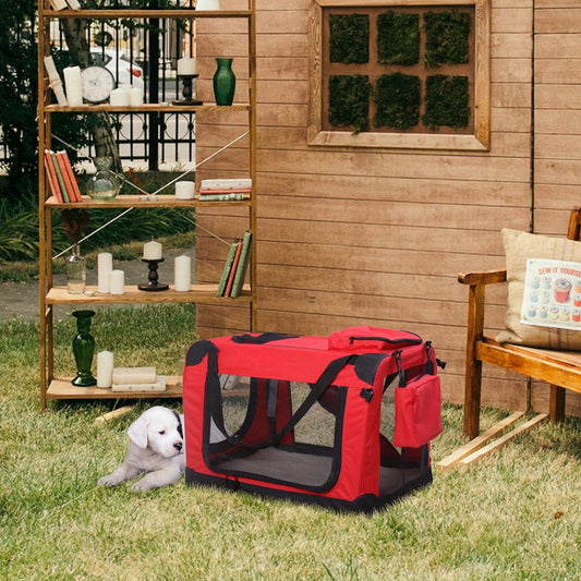 PawHut Folding Pet Carrier Bag - Soft Portable Travel Cage for Cats & Small Dogs, Red