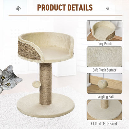 PawHut One-Tier Cat Tree Tower with Scratching Post & Perch Bed - Beige