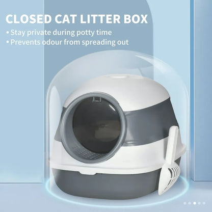 PawHut Foldable Hooded Cat Litter Tray with High Sides, Deodorant & Scoop - White