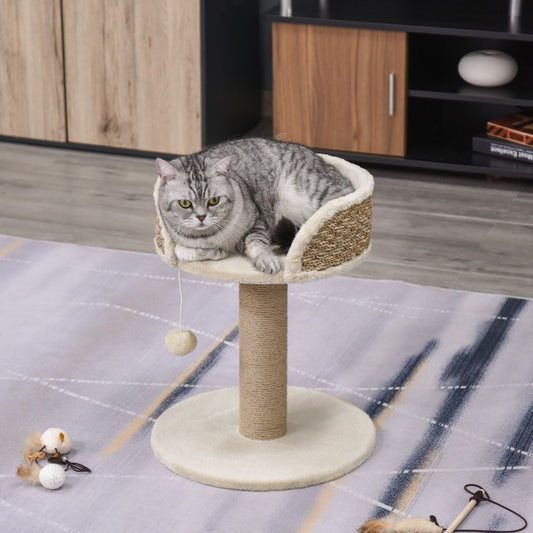 PawHut One-Tier Cat Tree Tower with Scratching Post & Perch Bed - Beige