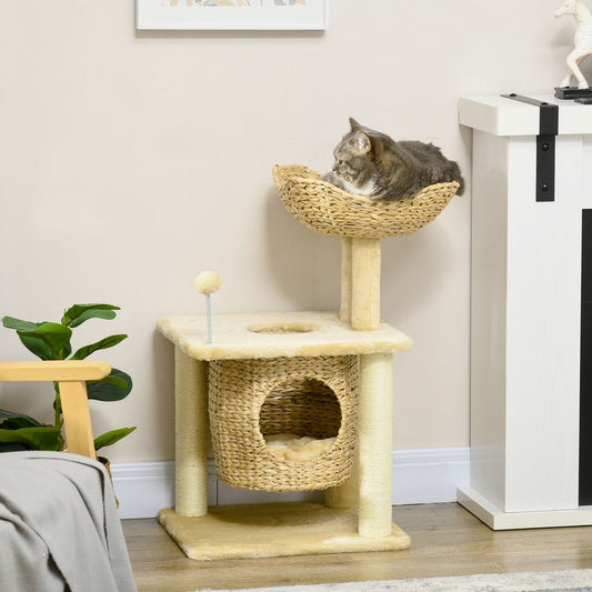 PawHut Cat Tree with Scratching Posts, Cat House, Bed & Washable Cushions - Beige