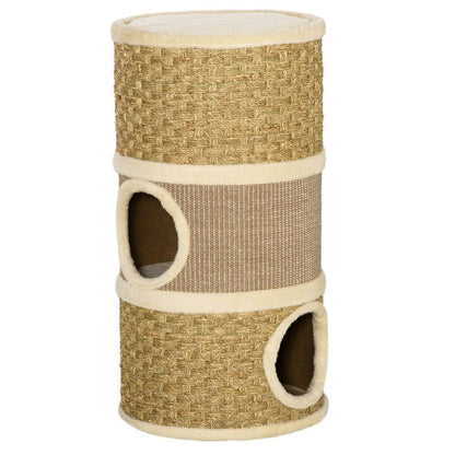 PawHut Cat Scratching Barrel with Sisal & Seaweed Rope - 70cm, Khaki & Brown