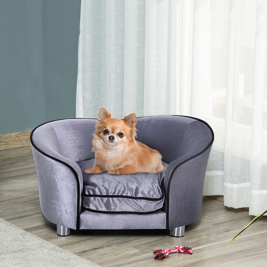 PawHut Modern Dog Sofa Couch with Storage Pocket & Removable Cushion – Grey