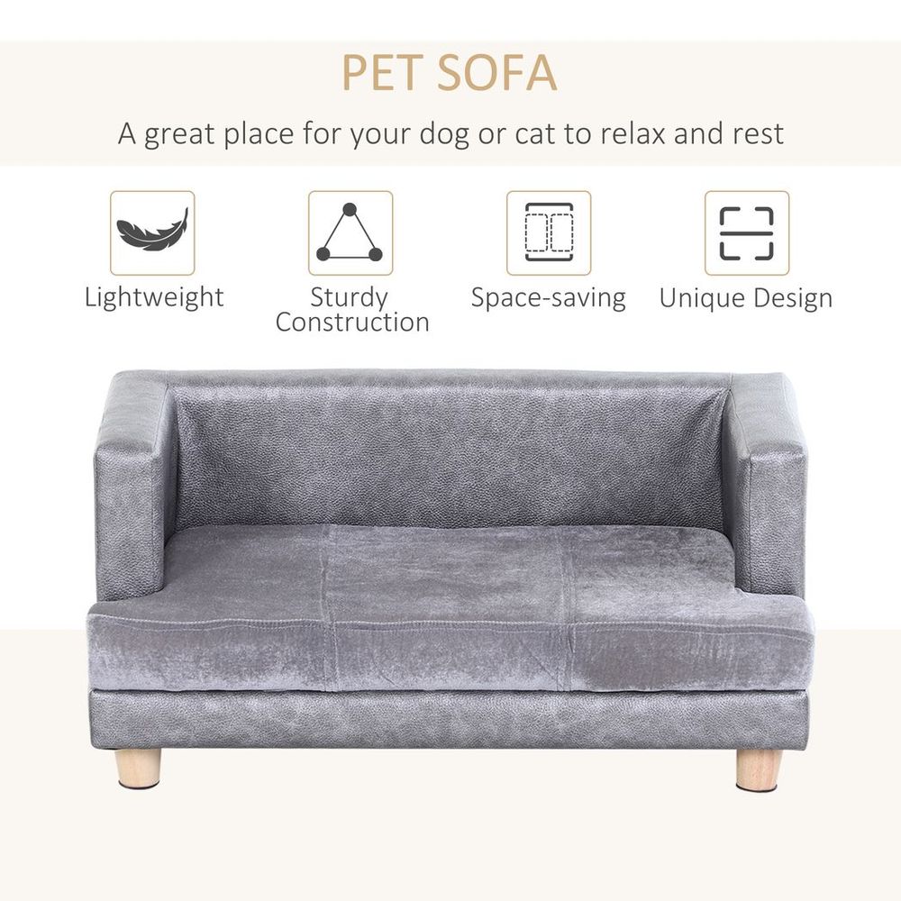 PawHut Dog Sofa Bed Kitten Lounge for Small Pets with Soft Padding – Grey